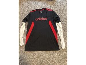 Adidas Boys Black Red Long Sleeve Athletic Shirt XL